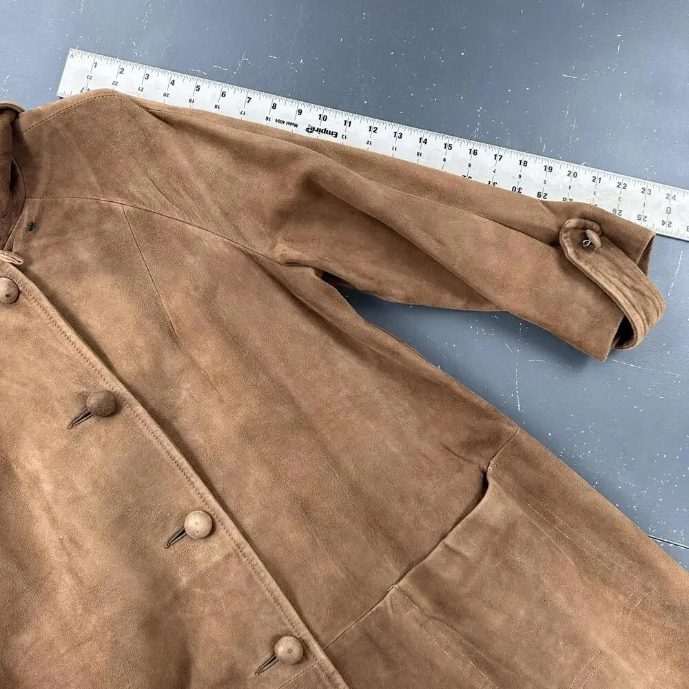 VTG Suede Leather Trench Coat Womens Med/LRG Brown Soft Duster Boho Chic 60's - Picture 7 of 10